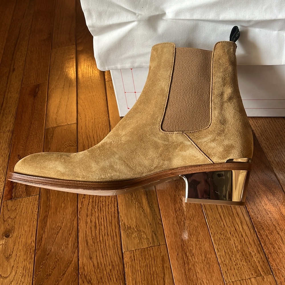 Alexander McQueen Metal Heel Ankle Boots - Suede - Tan/Silver